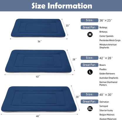 JoicyCo Soft Dog Crate Pad Mat, 48 in Non-Slip Bottom Washable Bed for Extra Large Dogs, Pet Mattress Kennel Pad, Dark Blue