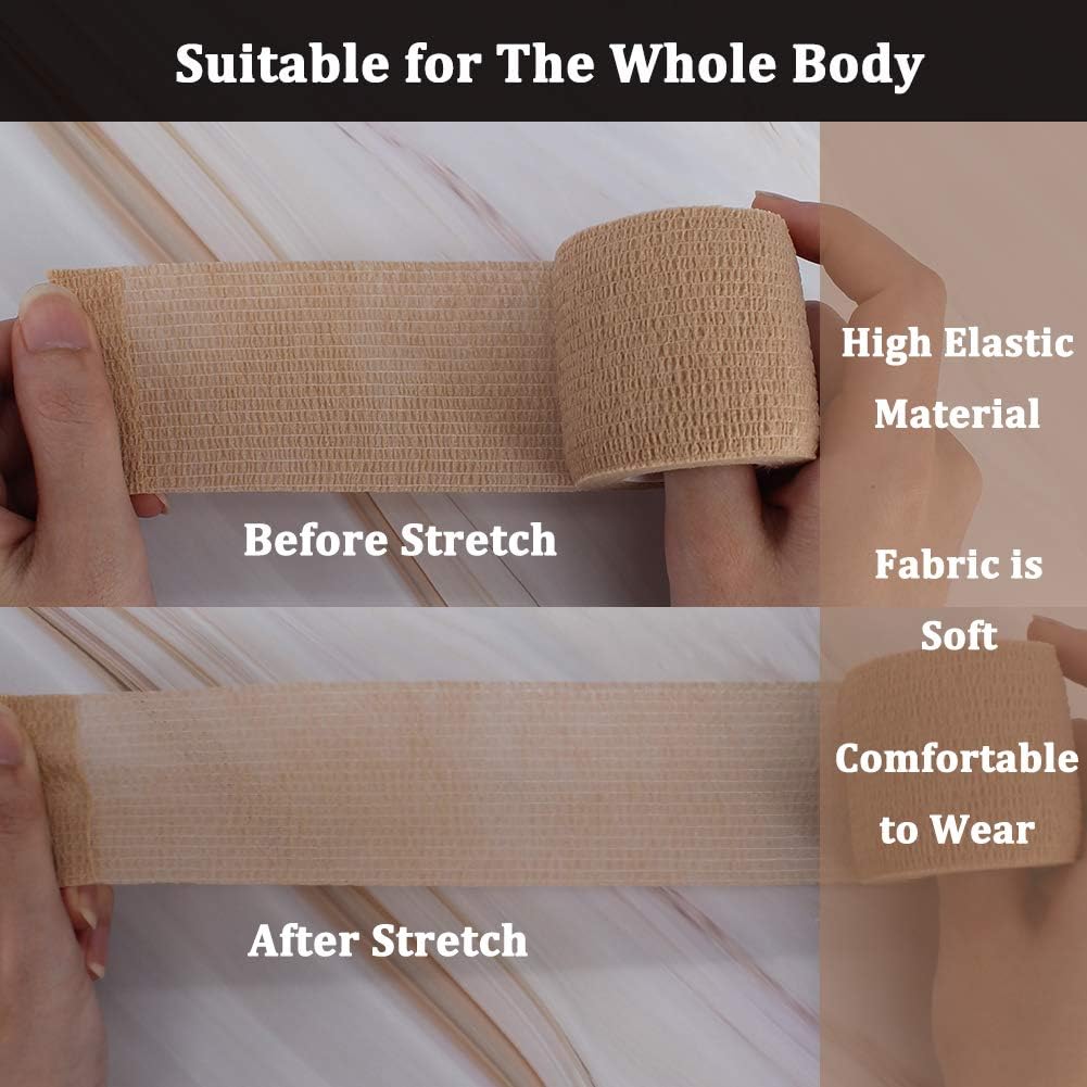 24 Pack Breathable Self Adherent Wrap, Athletic Elastic Non Woven Cohesive Bandage for Sports, First Aid Medical, Wrist, Ankle Sprains, Swelling and Vet Wrap 2 Inch 5 Yards (Rainbow Color).