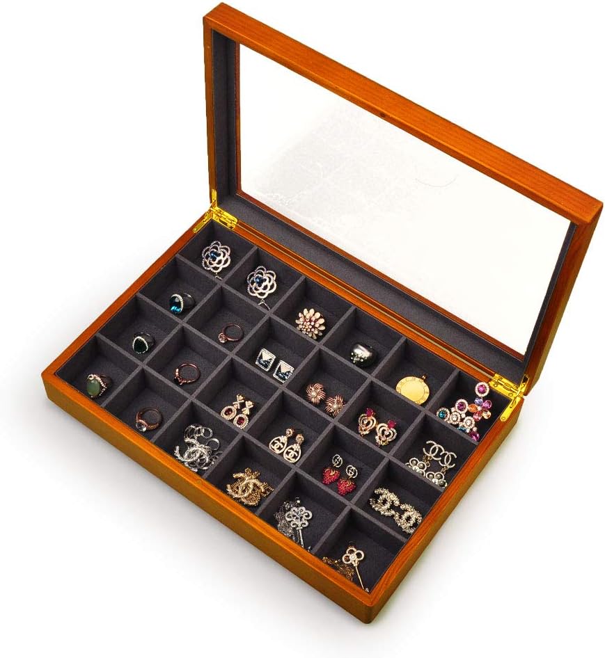 Oirlv Solid Wooden Jewelry Box Rings Earrings Necklaces Display Case with Lid Vintage Jewelry Organizer Box for Women