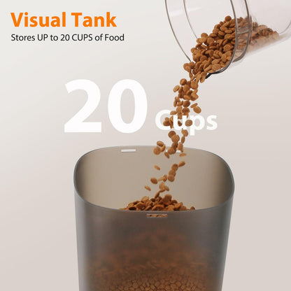 Automatic Cat Feeders for Two Cats, 5L/20 Cups Double Automatic Cat Food Dispenser with 2 Stainless Bowls, Timer Setting 20 Portions 6 Meals Per Day, 10s Meal Call, Pet Feeder for Dog (White)