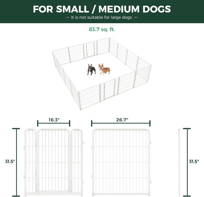 FXW Homeplus Unleashed Indoor Dog Playpen - Stress-Free and Safe Play, Heavy Duty 32 Inch 16 Wire Panels Dog Pen for Small and Medium Dogs, White│Patented
