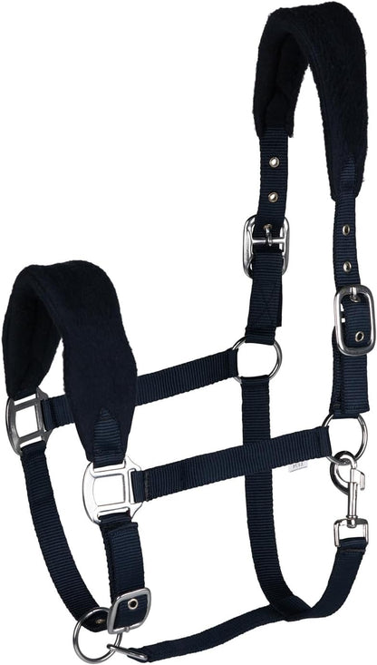 HORZE Kiel Adjustable Horse Halter with Fleece Padding - Dark Navy - Warmblood