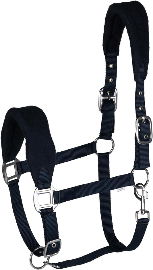 HORZE Kiel Adjustable Horse Halter with Fleece Padding - Dark Navy - Warmblood