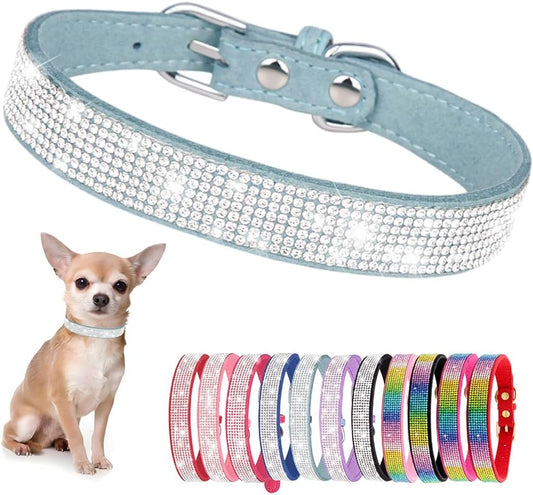 Rhinestone Dog Collar for Small Dogs, Bling Diamond Fancy Crystal Glitter Pretty Jewel Pet Puppy Collars for XXS XS Small Medium Large Breed Girl Dogs Female Cats Kitten, Teal XL