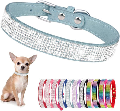 Rhinestone Dog Collar for Small Dogs, Bling Diamond Fancy Crystal Glitter Pretty Jewel Pet Puppy Collars for XXS XS Small Medium Large Breed Girl Dogs Female Cats Kitten, Teal XSmall