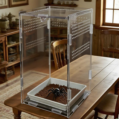 Acrylic Jumping Spider Enclosure,Reptile Enclosure,Bug Habitat, for Small Tree Dwelling Reptiles,Arboreal Tarantula Enclosure, Spider Terrarium Kit,Plastic Terrarium(4.7" X 4.7" X 8")