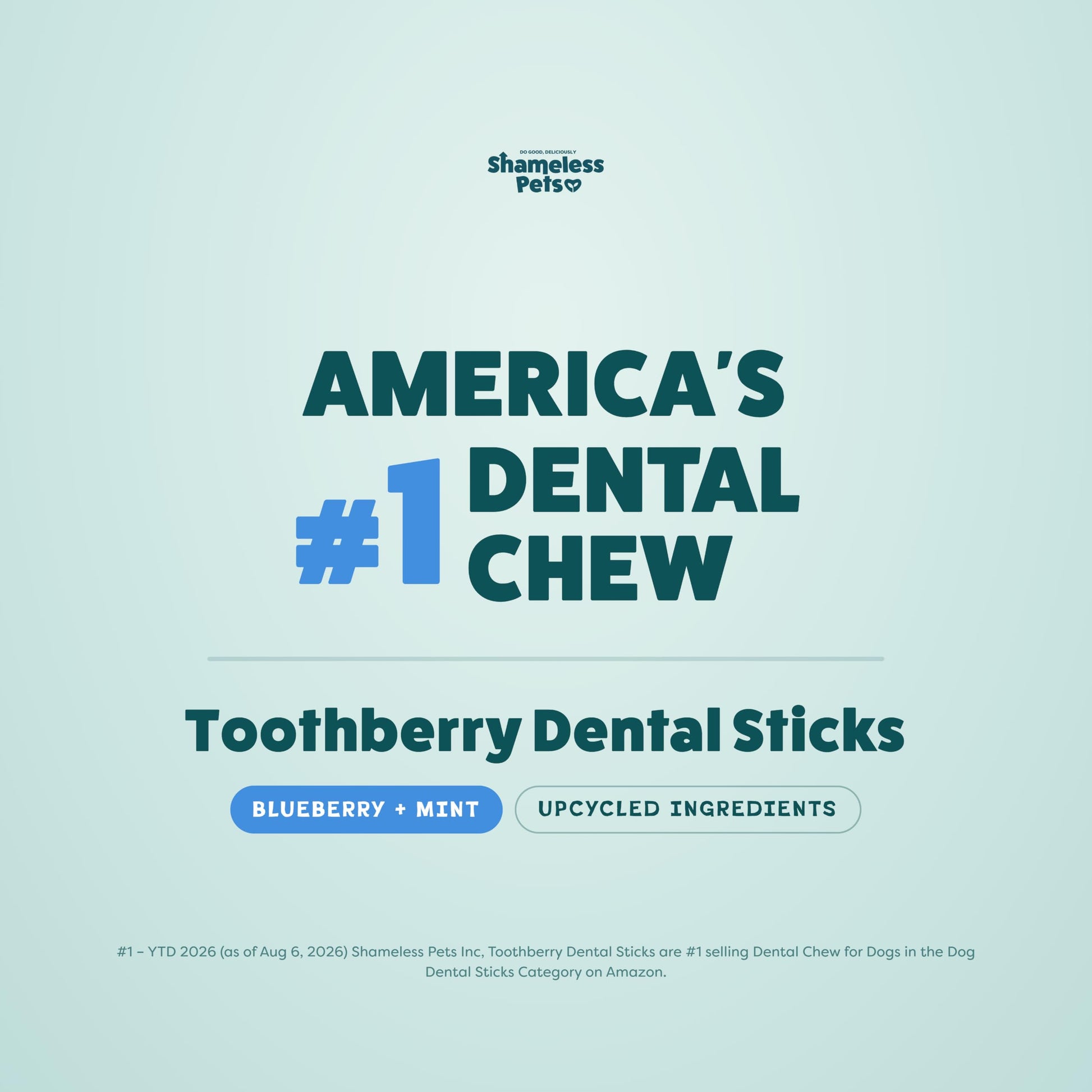 Shameless Pets Blueberry & Mint Dental Chews for Dogs. Chosen for real quality, fits naturally into