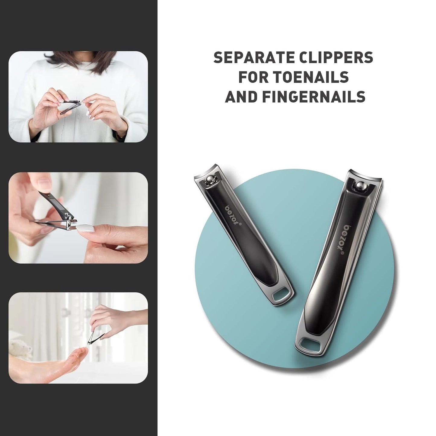 BEZOX Nails Clipper, Ergonomic Toenail and Fingernails Clipper with Non-slip Design, Professional Finger Nail Clippers for Adults, 2 Pcs Nail Trimmers for Men and Women - Dark