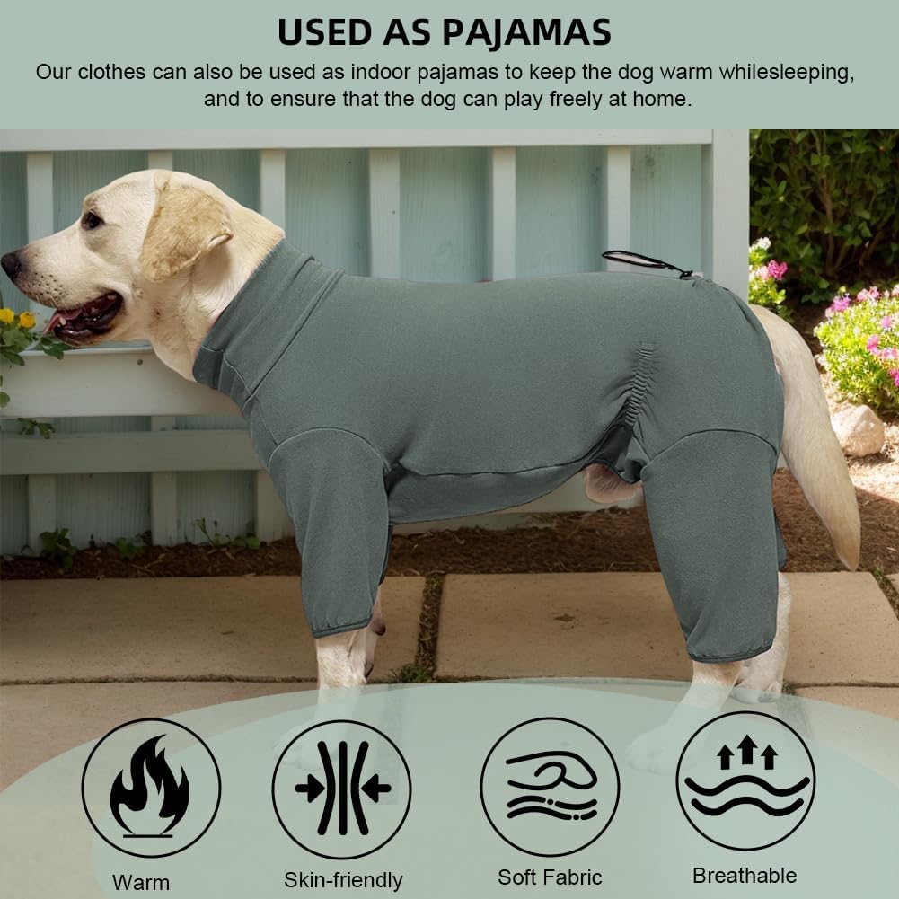 Dog Pyjamas PJS Sweater Clothes and Home Clothing Suitable for Small to Medium Breeds of Dogs, Dog Neutering Suits, Extra-Large Stretch Fabric, Four-Legged Clothes(Thickened Green, L)