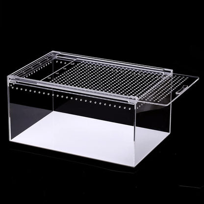 NANEEZOO Magnetic Acrylic Large Enclosure 2.5 Gallon 12 x 8 x 6 Inch Reptile Breeding Box Terrarium Cage for Insect Tarantulas Amphibians Caterpillars Snail Clear Acrylic Reptile Feeding Box