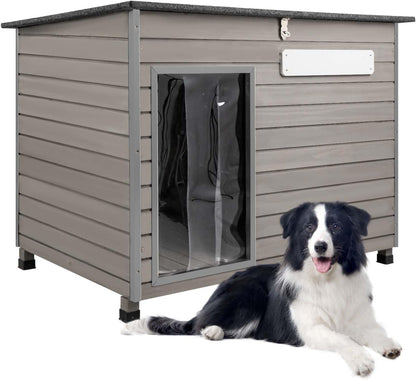 43.3" L Dog House Outdoor for Large Breeds Dogs Anti Chewing Iron Frames Dog Kennel Wooden Pet Houses for Indoor Outdoor with Weatherproof Roof,6 Elevated Feet, Reinforced Bottom Support