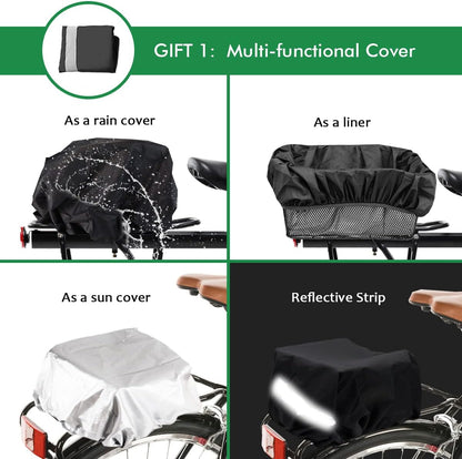 Rear Bike Basket, Tool-Free Install, Dog/Pet Carrier, Ebike Electric Bicycle Back Cargo Basket, Fits Most Rear Racks, with Waterproof Cover, Cargo Net