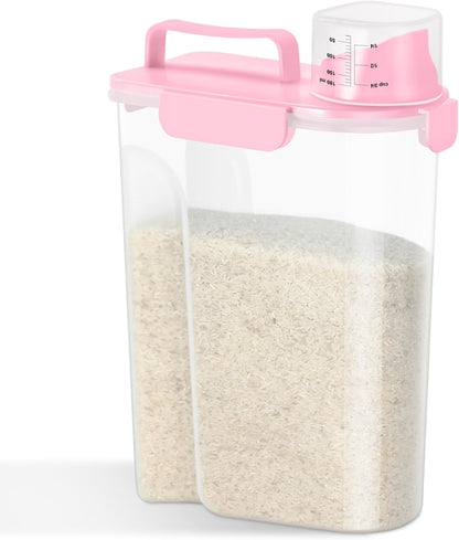 Rice Storage Container 10 Lbs, Pet Cat Dog Food Storage Container with Larger Spout and Cup, Airtight Cereal Containers Storage Food Cereal Dispenser, Kitchen and Pantry Organization Bin-Pink