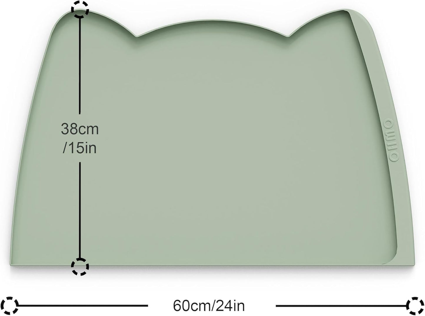 OHMO Dog Food Mat(Sage Green, 24 * 15'') w/Residue Collection Pocket Silicone Pet Feeding Mat for Floor High Edges Anti Spills Waterproof Cat Water Bowl Tray, Easy Clean Placemat