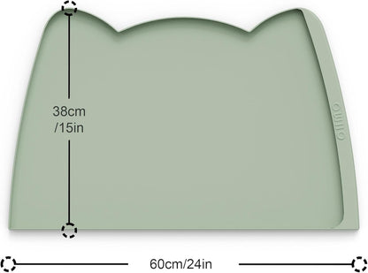 OHMO Dog Food Mat(Sage Green, 24 * 15'') w/Residue Collection Pocket Silicone Pet Feeding Mat for Floor High Edges Anti Spills Waterproof Cat Water Bowl Tray, Easy Clean Placemat