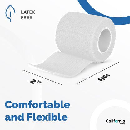 Self-Adhesive Bandage Wrap - Suitable for All Sports - Breathable Athletic Tape for Wrists - Knee and Ankle - Self Adhesive Bandage- 2 Inch- 24 Pack - White