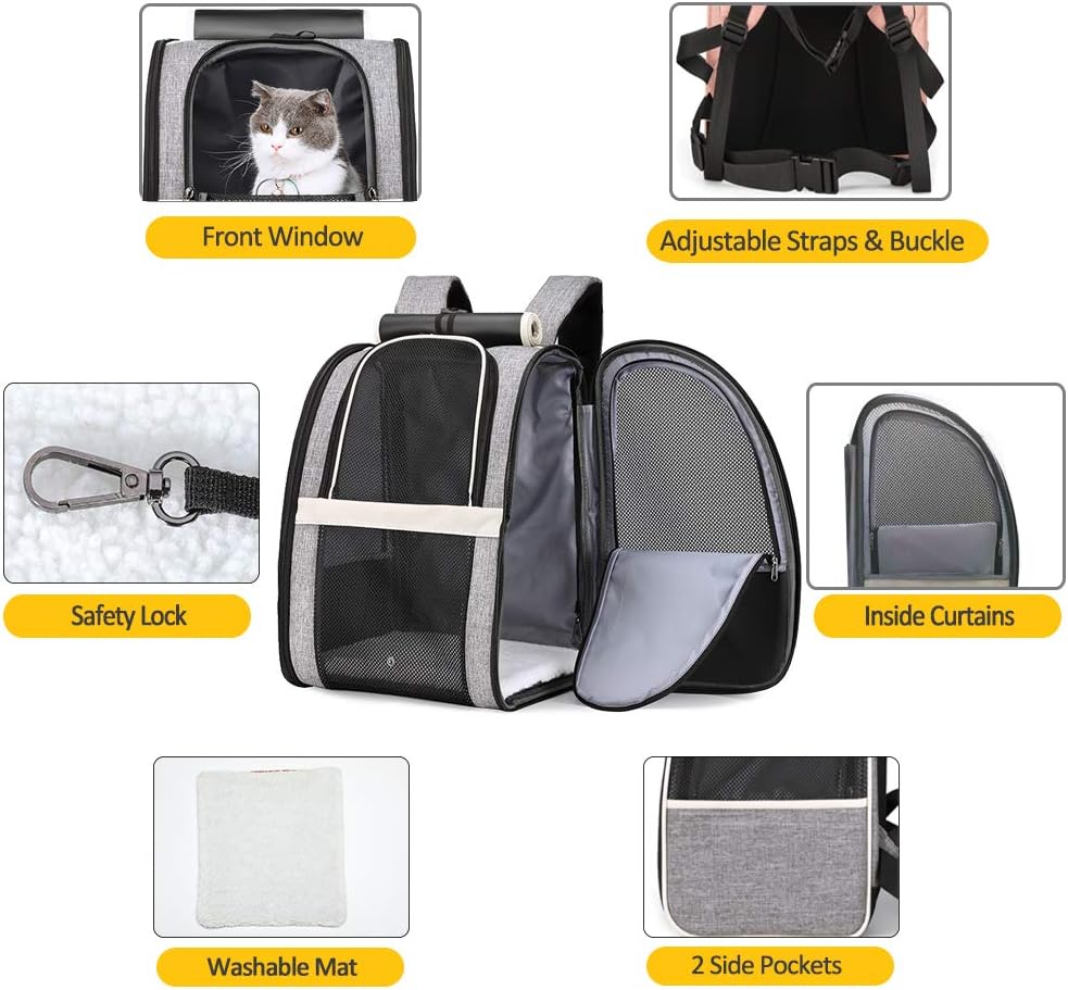 Texsens Pet Carrier Backpack with Window Blind for Small Cats Dogs, Ventilated Design, Safety Straps, Buckle Support, Collapsible, Designed for Travel, Hiking, Winter Outing, Outdoor, Go to Vet