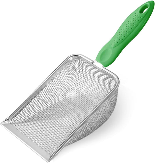 Cat Litter Scoop,Sturdy Litter Cleaner Corner Shovel,Stainless Steel Mesh Litter Shovel,Easy to Clean Reptile Terrarium Sand Waste,Beach Shovel(Green)