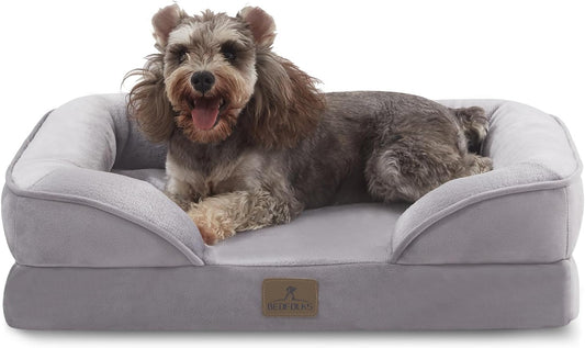 Bedfolks Orthopedic Dog Bed Extra Small, Waterproof Dog Sofa Bed for Small Dogs & Cats, Egg Foam Pet Couch Bed with Removable Washable Cover and Nonslip Bottom, Light Grey