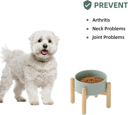 Ceramic 6.1inch Raised Dog Bowl with Stand for Small and Medium Dog Dish Pet Food and Water Bowl (Single Bowl with Stand - Light Green)