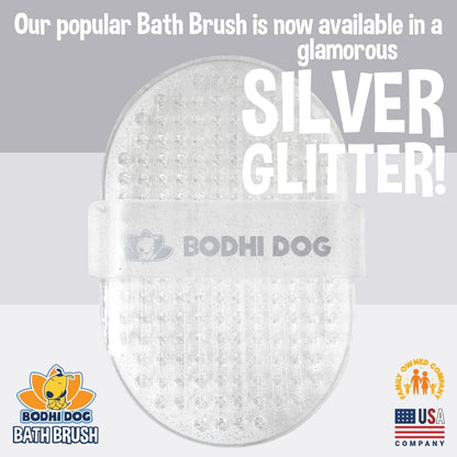 Bodhi Dog Shampoo Brush - Pet Grooming & Bath Supplies for Dogs and Cats - Bath Brush for Long & Short Hair - Premium Scrubber for Shower, Bathing & Massage (One Pack, Silver Glitter)