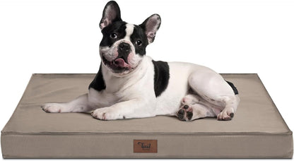 Outdoor Dog Bed for Medium/Small Dogs, Waterproof Dog Bed for Medium Dogs Cats, Orthopedic Egg Crate Foam Pet Bed with Removable Cooling Cover, Khaki