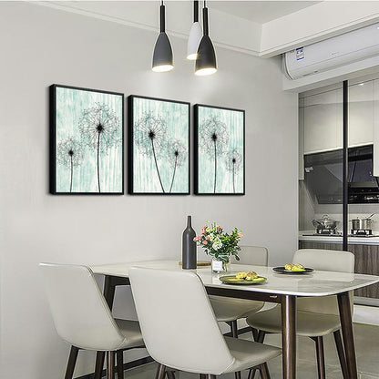 AHUASJART Black Framed Wall Art for Living Room Wall decor for Bedroom Room Decor light green background Pictures Dandelion Paintings posters kitchen Home Decorations 3 Piece Framed Prints Artworks