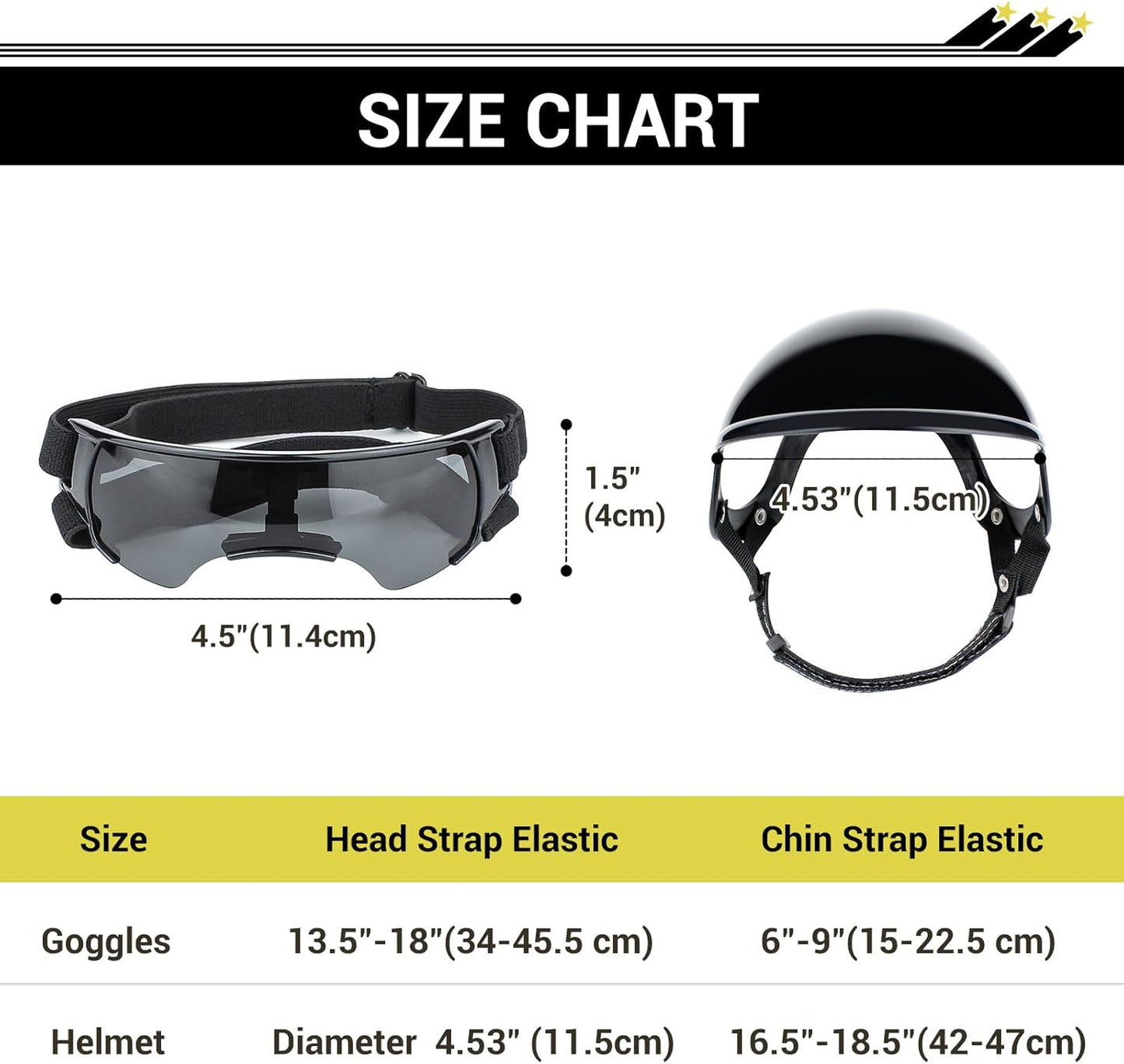 Namsan Small Dog Goggles and Helmet, Dog Motorcycle Helmet with UV Protection Sunglasses for Small Medium Breeds, Hard Doggie Hat with Ear Holes, Adjustable, Black