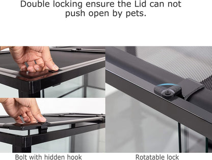 REPTI ZOO Full Glass 20 Gallon Reptile Tank, Front Opening Reptile Terrarium 24" x 18"x 12", Double Hinged Opening Doors & Top Screen Ventilation Escape Proof Lid