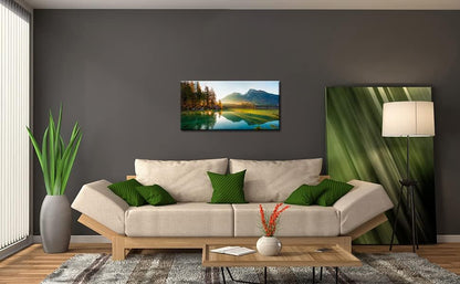 Beautiful Lake Mountain Range Sunrise Sunset Landscape Canvas Wall Art for Living Room, Autumn Forest National Park Scenery, Nature Scenic Picture Print Artwork Painting Decor,Inner Frame 20x40