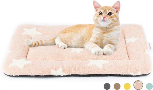 Mora Pets Cat Bed for Indoor Cats Washable Dog Crate Pad Cute Star Dog Bed Mat for Small Dogs Pet Kennel Pad for Cage Soft Flat Puppy Kitten Cushion Sleeping Anti-Slip Pink 22 x 13
