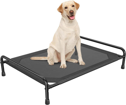 Raised Dog Bed, Outdoor Dog Bed for Dogs, Cooling Elevated Pet Cot, Durable and Sturdy Pet Bed, Waterproof Mesh Cover Raised Metal Frame, Non Slip, Black