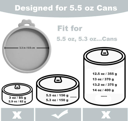 Comtim Cat Food Can Covers Lids for 5.5 oz Cans, 2 Pack Silicone Cat Food Can Lids for 5.5 oz 5.3 oz Cans...Pet Food Can Covers Reusable Can Toppers Savers for Wet Food (Grey)
