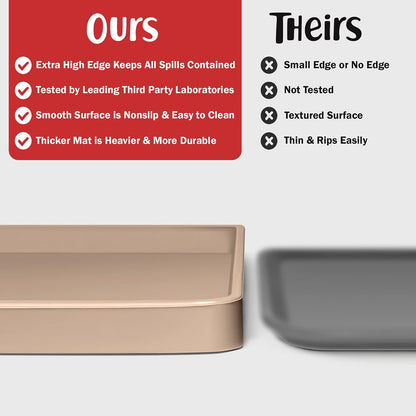 DogBuddy Dog Food Mat – Waterproof Dog Bowl Mat for Food and Water, Silicone Pet Feeding Mats for Floors, Non-Slip Placemat with High Edges for Dogs Bowls, Puppy Essentials (XS: 11" x 11", Taupe)