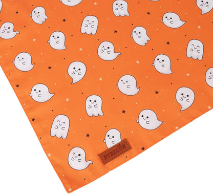 PTDECOR Halloween Dog Bandana, Cute Ghost Pumpkin Design Reversible Holiday Pet Scarf, Adjustable Orange Yellow Halloween Bandanas for Medium Large Dogs Pets (Large)