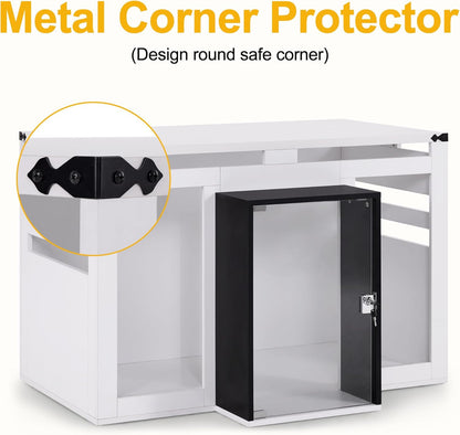 Lovupet Wooden Dog Crate Furniture, Villa Style Dog Kennel for Medium Breed with Glass Door and Acrylic Panels, GC34 (White)