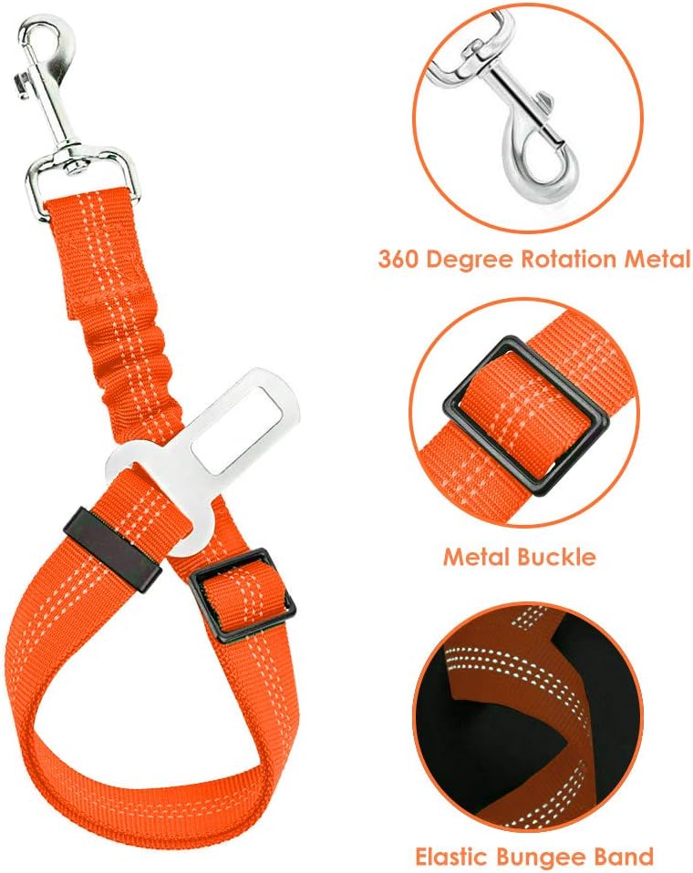 Lukovee Dog Seat Belt for Car, Adjustable Dog Car Harness for Large Medium Small Dogs, Soft Padded & Breathable Mesh Dog Seatbelt with Car Vehicle Connector Strap (Orange,Medium)