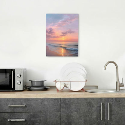 Beach Sunset Wall Art Ocean Coastal Scenery Wall Decor Seascape Picture Canvas Landscape Painting Print Framed Artwork Decorations for Living Room Office Bedroom Kitchen 12"x16"