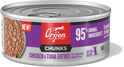 ORIJEN Chunks & Shreds Wet Cat FoodChicken and Tuna Kitten Entrée 5.5oz Cans (6 Count)
