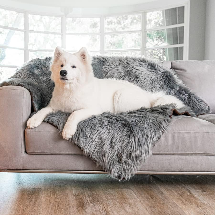 PupProtector Waterproof Throw Blanket for Dogs and Cats, Pet Blanket Cover for Couches, Sofas, Beds, Car Seats, Furniture, Calming Soft Faux Fur, Charcoal Grey, Large (80" L x 62" W)