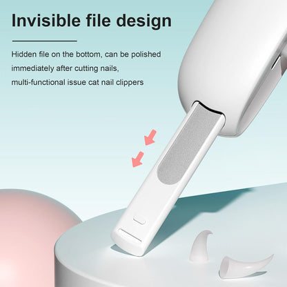 Pett Nail Clipper for Cats - Gentle Round-Hole Trimmer with Dust Storage | Adjustable Size & Hidden Nail File | Pet Grooming Tool for Safe & Loving Care (Pink)