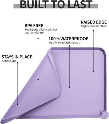 Waterproof Pet Feeding Mat with High Raised Edges, Heavier and Thicker Placemats for Cat Dog Water Bowl with BPA Free, Dogs Cats Food Mats for Messy Drinkers to Prevent Spill and Protect Floors
