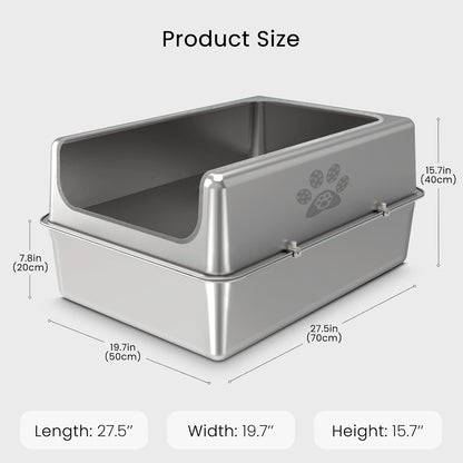 Enclosed Stainless Steel Cat Litter Box with Lid, Oversize Metal Litter Box for Multi Cats, XXXL Supersize Cat Toilet with High Side, Non-Stick, Anti-Leakage, Odorless, with Litter Mat & Litter Scoop