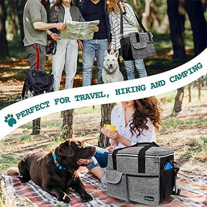 PetAmi Dog Travel Bag - Organizer with Food Container, Bowls & Accessories for Weekend Camping, Cat Diaper Bag (Grey, Medium)