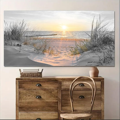 Yxbhhym-Black and White Beach Wall Art Decor for Living Room Sunset Coastal Wall Décor Large Picture Ocean Room Decor Seascape Artwork Sea Scene Painting Print Framed Office Bedroom Decorations