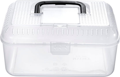 MyGift 9.5 x 6 Inch Clear Portable Insect Reptile Terrarium Tank with Black Carrying Handle, Transparent Travel Carrier for Insects Arachnids Amphibians Small Reptiles