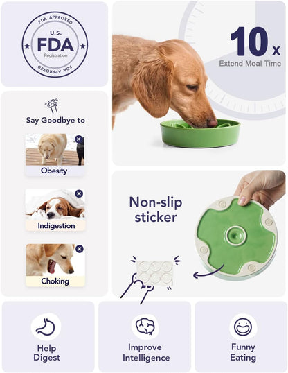 LE TAUCI Ceramic Slow Feeder Dog Bowls Small Breed, 0.6 Cups Dog Food Dish for Fast Eaters, Puzzle Bowl for Small Dogs and Cats,Clover Green