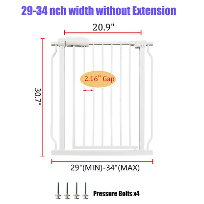 Walk Through Baby & Dog Gate 29-34 Inch, Pressure Mounted No Drilling, Indoor Safety Gate for Stairs & Doorways, Metal Design for Kids and Pets, White