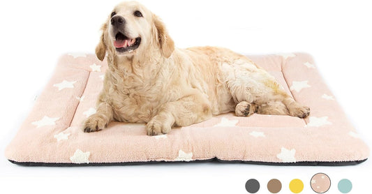 Mora Pets Dog Crate Pad Dog Kennel Bed Crate Mat for Large Dogs Washable Cute Star Pet Bed for Cage Ultra Soft Flat Pillow Cushion for Cozy Sleeping Anti-Slip Pink 42 x 27