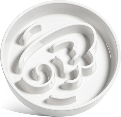 LE TAUCI Slow Feeder Dog Bowls Ceramic,3 Cups Slow Feeding Dog Bowl Medium Large Breed, Pet Bowl for Fast Eaters, Puzzle Pet Dishes, Angle White